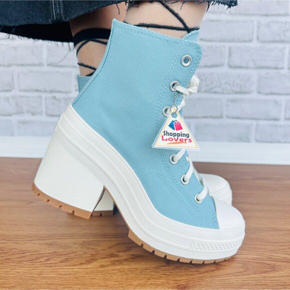 Converse Chuck 70 DE LUXE HEEL HI Platform 7.5 WOMEN Boots Sneakers Teal A08279C - Picture 4 of 11